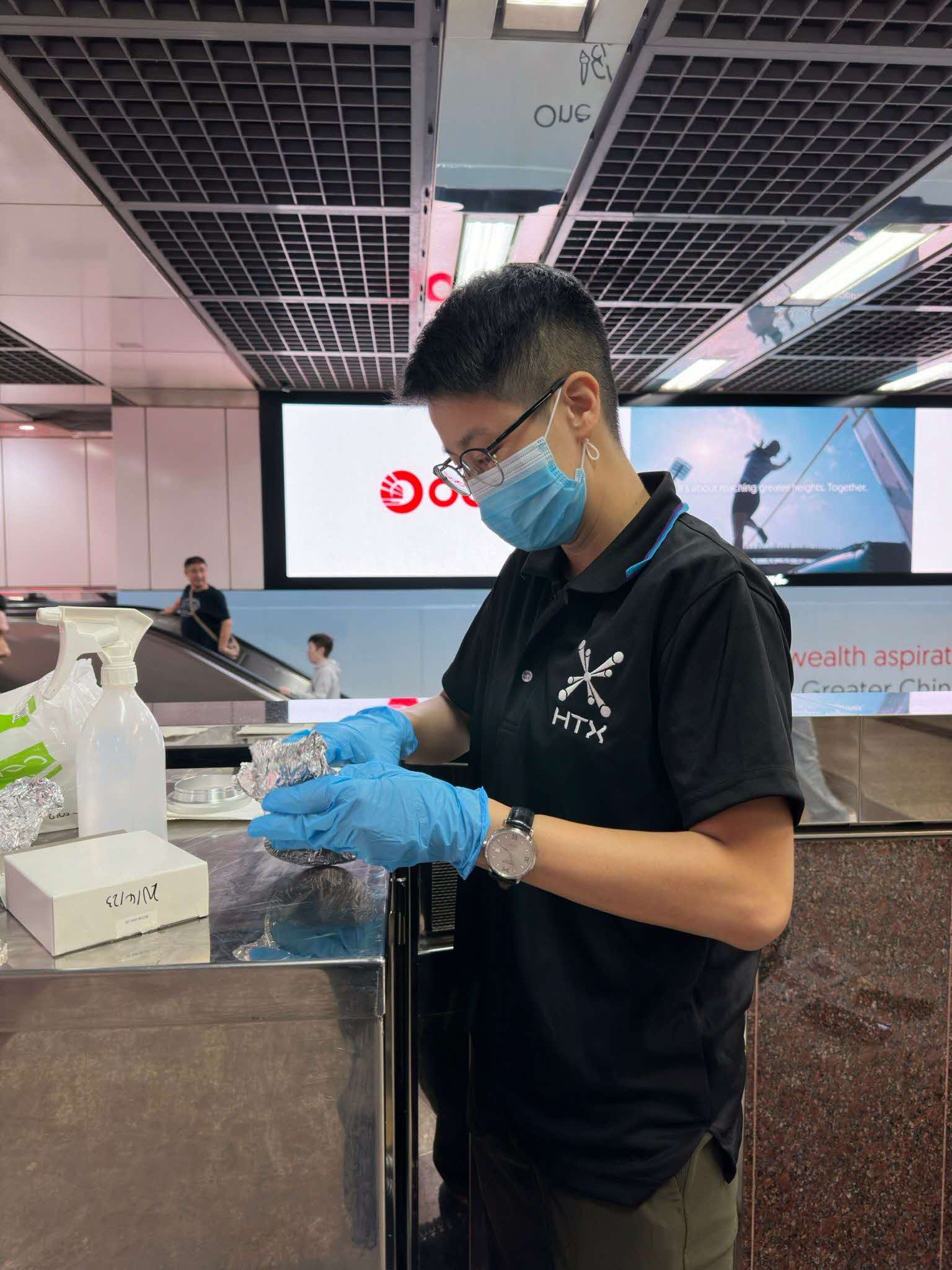 Charmaine Sim carrying out tests in a public space