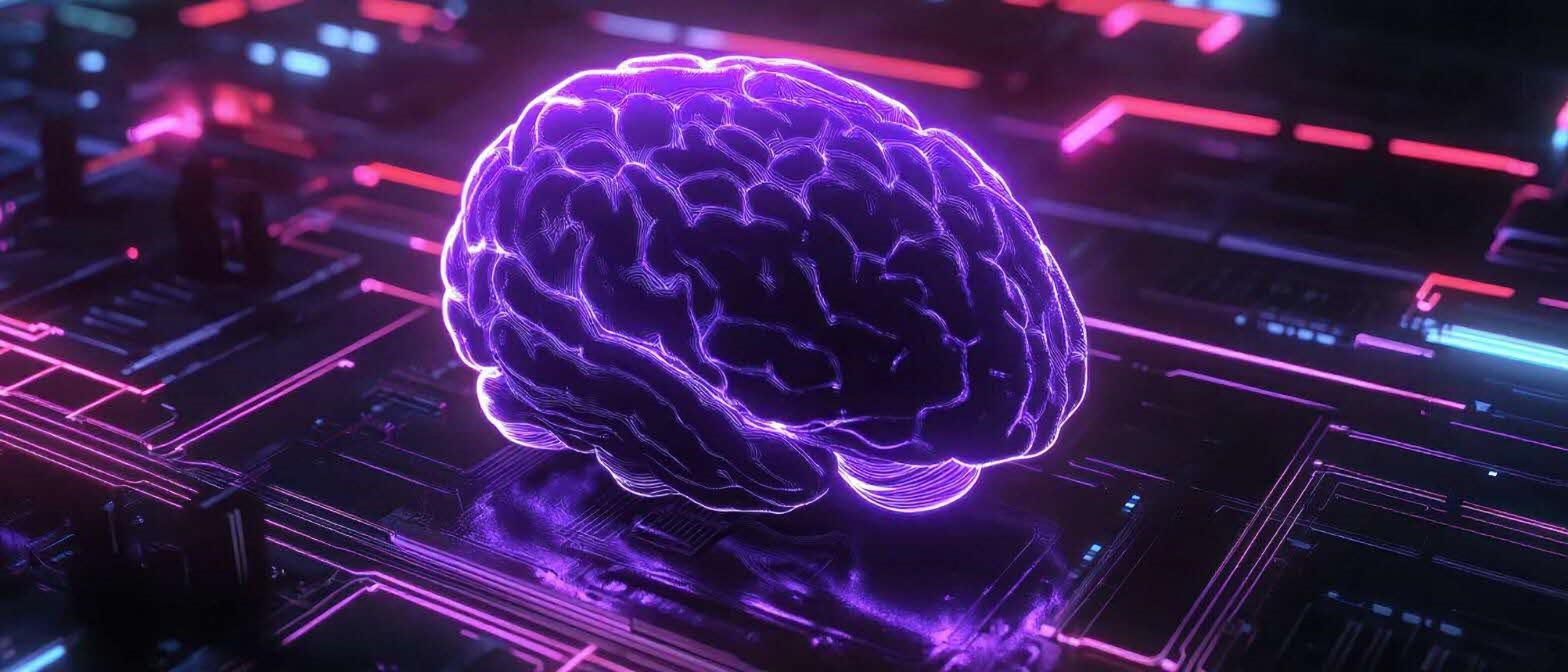 A purple brain with lights.
