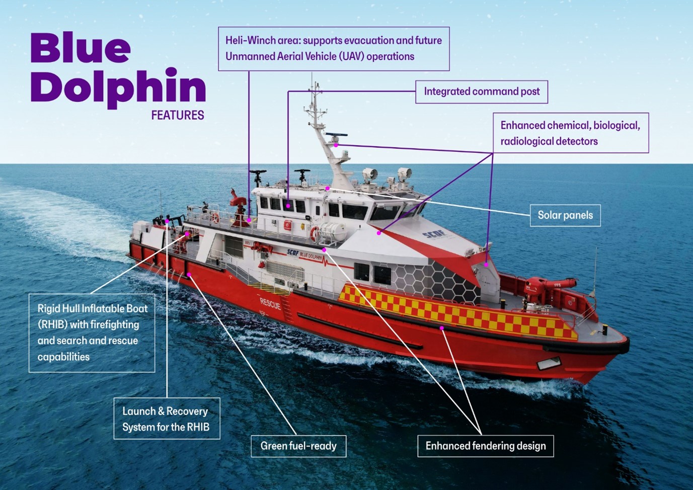 The features of the Blue Dolphin.
