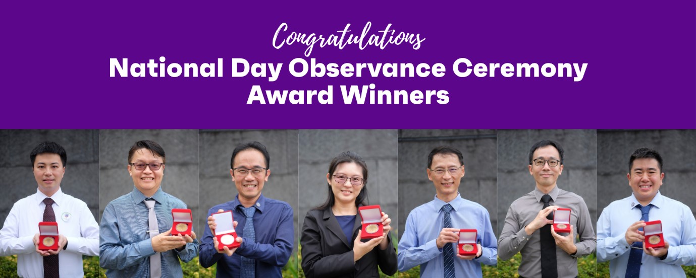A collage of seven people holding awards.