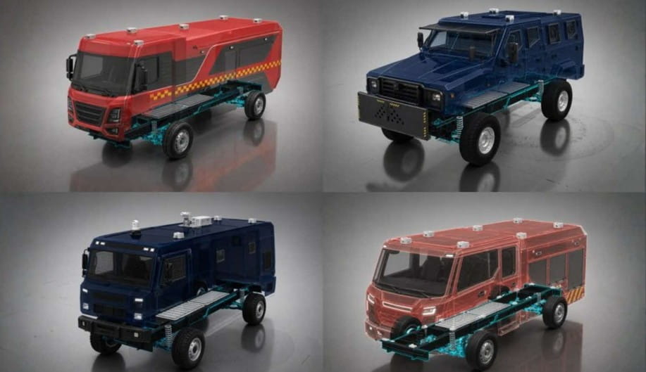 Four displays of emergency response vehicles.