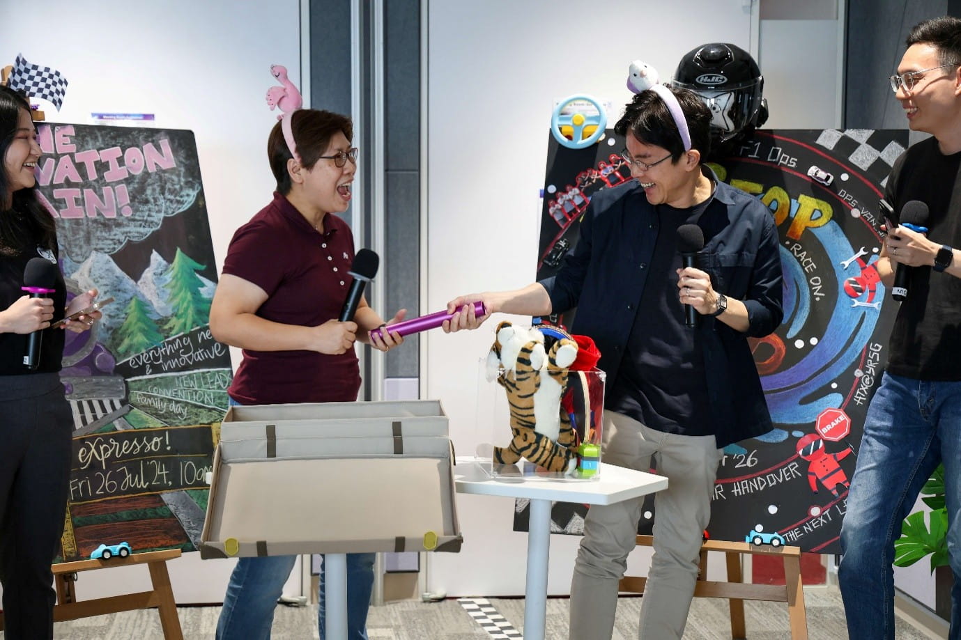 Two people participating in a lively activity.