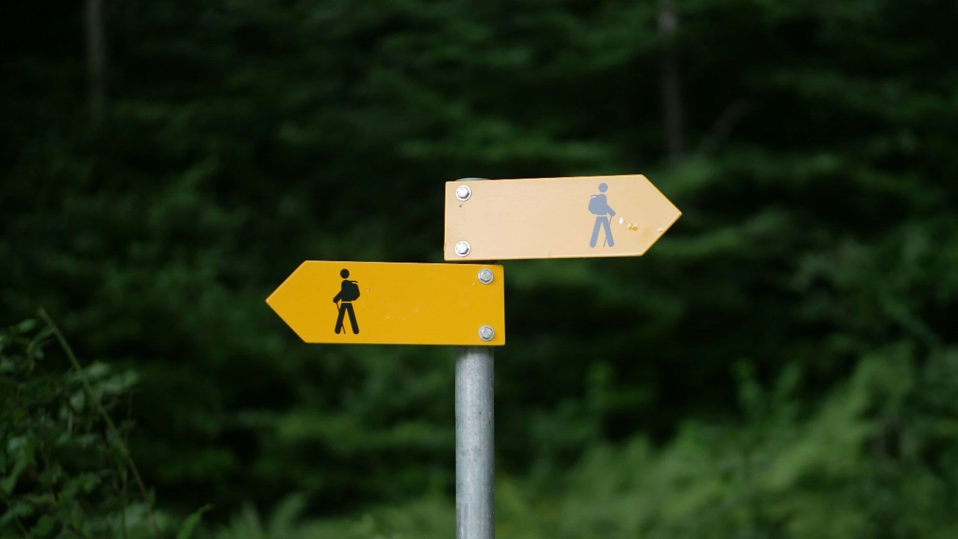 A signpost with a couple of arrows pointing left and right.