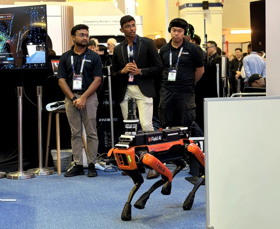 Tech booth featuring a quadruped robot.