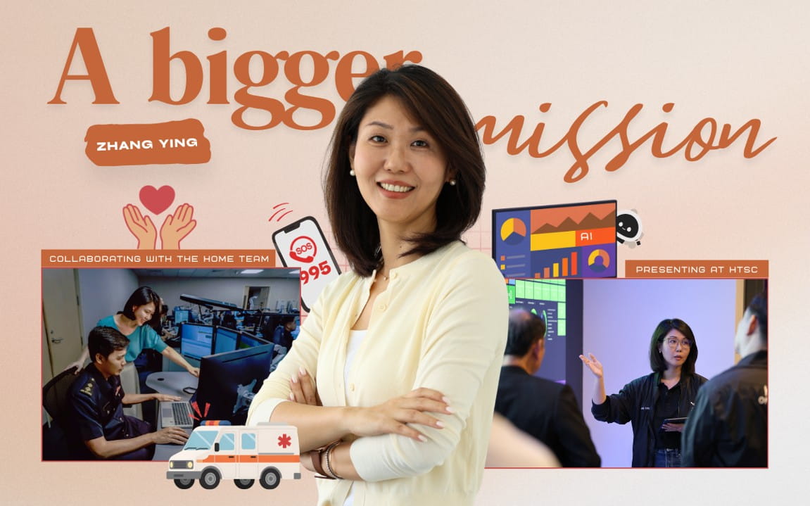 Collage poster featuring Zhang Ying, a smiling woman in a cream blazer.